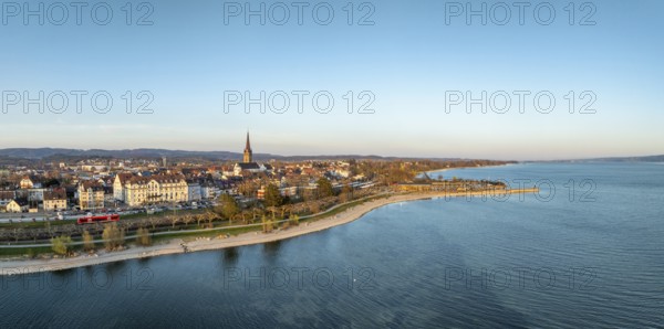 Aerial view, panorama of the town of Radolfzell on Lake Constance at low tide, district of Constance, Baden-Württemberg, Germany, Europe