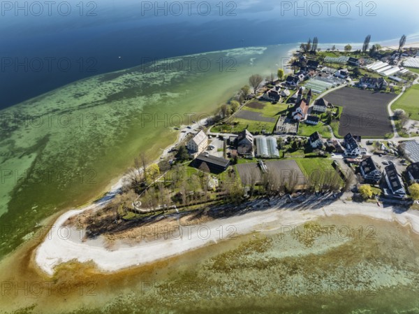 Aerial view of the north-western tip of the island of Reichenau at low tide, Lake Constance, Constance district, Baden-Württemberg, Germany, Europe