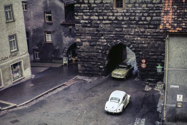 Cars at the Black Tor, Schwarzes Tor, Rottweil, Baden-Württemberg, Germany, Europe, 1959, Europe