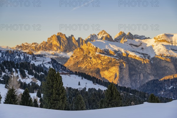 Beautiful landscape of the Mountain silhouettes of the Sexten Dolomites on a sunny winter day, South Tyrol, Trentino-South Tyrol, Alto-Adige, Italy, Europe