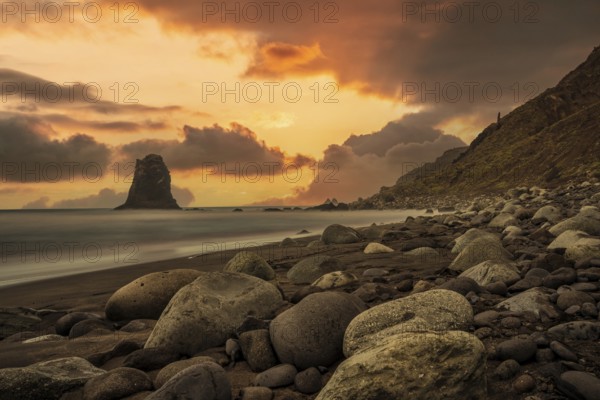 Playa de Benijo one afternoon with a beautiful sunset, Tenerife, Canary Islands. Spain