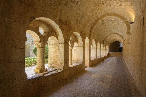 Cloister, Romanesque Cistercian abbey of Le Thoronet, Département Var, France, Europe