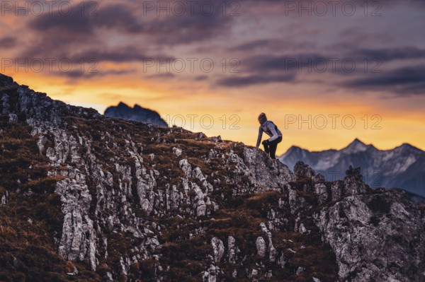 Trail running on the Grubigstein in the Tiroler Zugspitzarena in Tyrol in the Alps in Austria