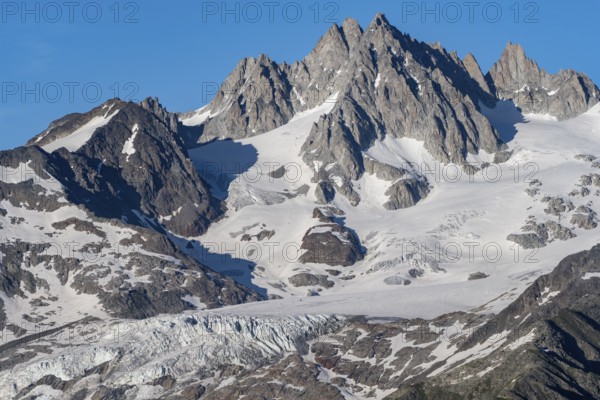 Rocky mountain peak Aiguille du Tour and glacier Glacier du Tour, Mont Blanc massif, Chamonix, France, Europe