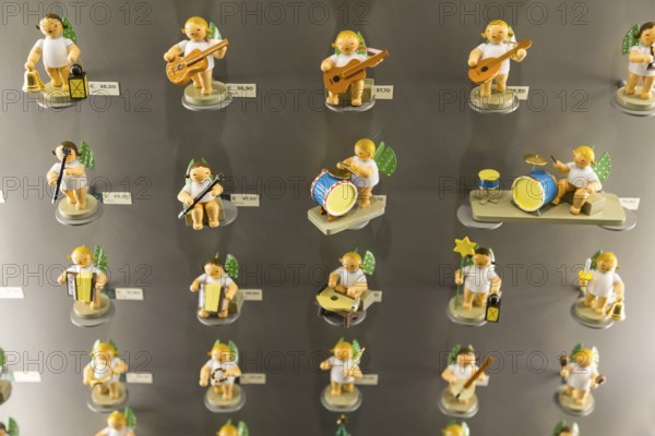 Various angel figurines in the Wendt & Kühn world in Grünhainichen, Erzgebirge, Saxony, Germany, Europe