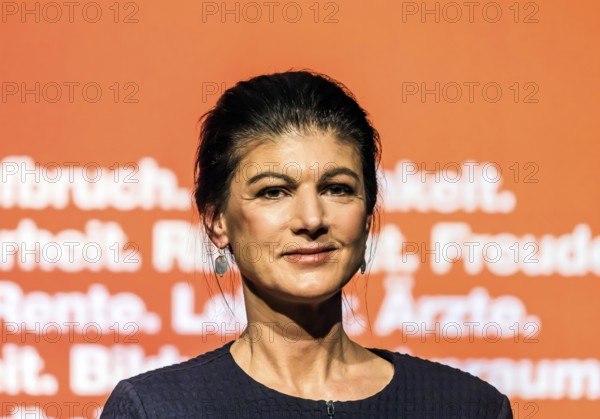 Sahra Wagenecht during her election campaign speech, portrait. Election event of the party Bündnis Sahra Wagenknecht for the Bundestag election 2025 in Stuttgart, Baden-Württemberg, Germany, Europe