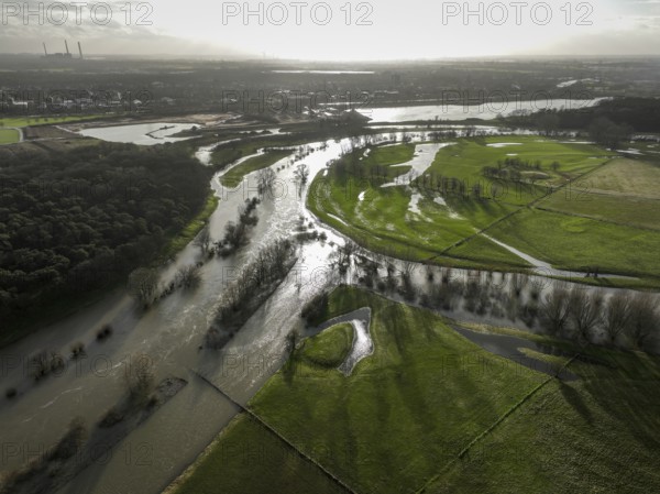 Wesel, North Rhine-Westphalia, Germany, Flood at the Lippe, Lippemuendungsraum in front of the mouth of the Lippe into the Rhine, Europe