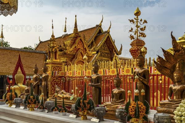 Buddha statues in the Buddhist temple complex Wat Phra That Doi Suthep, landmark of Chiang Mai, Thailand, Asia