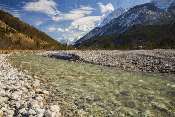 Isar valley nature conservancy area. The wild Isar river flows through its gravel bed