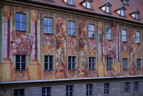 Façade painting by Anton Greiner, Old Town Hall, historic old town centre, Bamberg, Upper Franconia, Bavaria, Germany, Europe