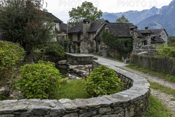 Typical Ticino stone houses in the mountain village of Bordei, Centovalli, Canton Ticino, Switzerland, Europe