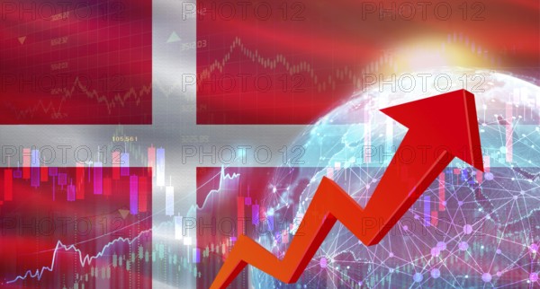 Global financial growth with Denmark flag. Financial growth with Denmark flag on economic background