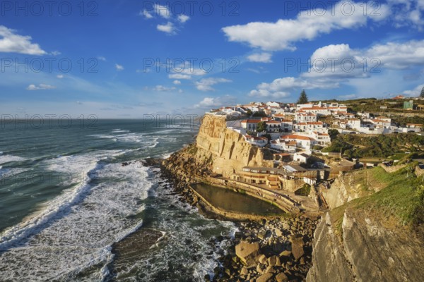 Scenic view of the seaside Azenhas do Mar fishing village on cliff on Atlantic ocean coast, Portugal, Europe