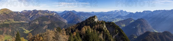 View from Schwarzer Berg to Gschirrwand and Lammertal, Golling, Osterhorngruppe, Salzburg province, Austria, Europe