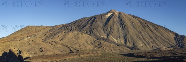 Panorama during the ascent to Alto de Guajara, 2715m, over the Teide National Park, Parque Nacional del Teide, to Pico del Teide, 3715m, at sunrise, Tenerife, Canary Islands, Spain, Europe