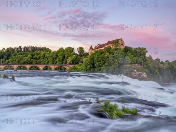 Rhine Falls with Laufen Castle, sunrise, Neuhausen, Canton Schaffhausen, Switzerland, Europe