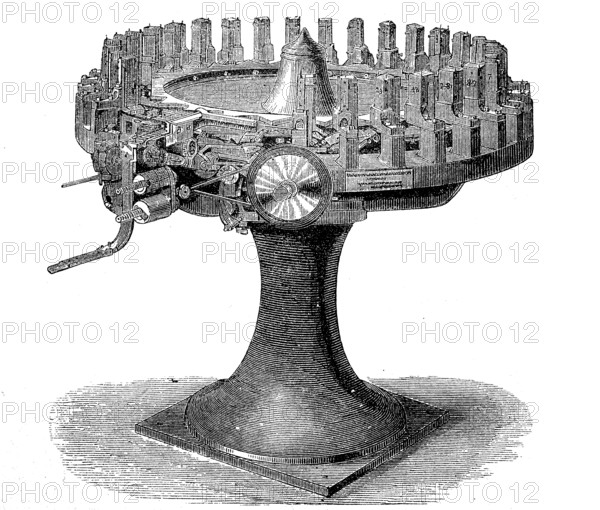 Typesetting machine from Mackie, historical, digital reproduction of an original from the 19th century