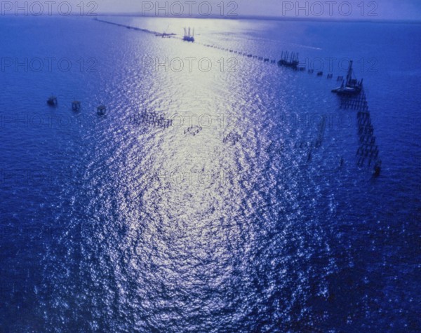 Oil industry in the Ras Tanura area, Saudi Arabia, construction of an offshore pier in 1979, Asia