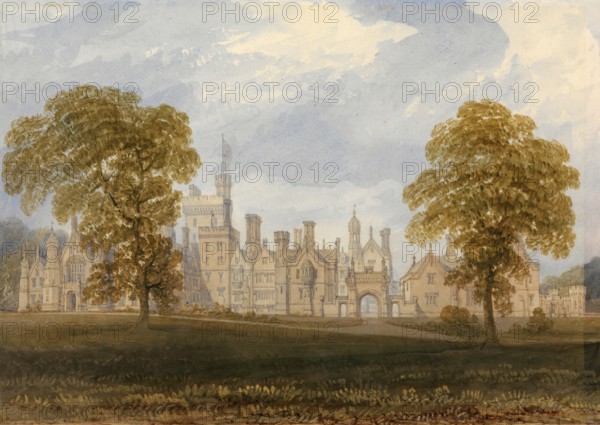 Costessey Hall, also called Cotesby Hall, a manor house in Costessey, Norfolk, England, digitally restored reproduction of a 19th-century original by John Buckler, Record date not stated, also written as Cotesby Hall, a manor house in Costessey, digitally restored reproduction of a 19th-century original, Record date not stated