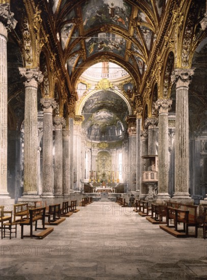 Church of the Annunciation, interior, Genoa, Italy, Church of the Annunciation, interior, Genoa, Italy, Historic, digitally restored reproduction from a 19th century original, 1880, Record date not stated, Europe