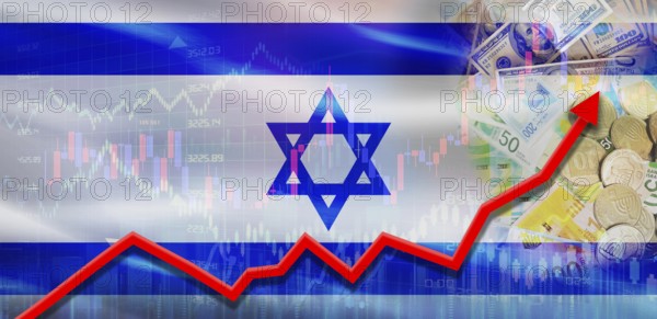 Israel financial growth on market graph. Israel economic growth on financial graph