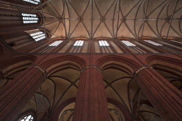Vaults of St Nicholas' Church, late Gothic brick building, built between 1381 and 1487, Wismar, Mecklenburg-Western Pomerania, Germany, Europe