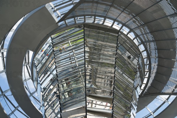 Detailed view of the reflective inner structure of the Reichstag dome, Reichstag building, German Bundestag, Berlin, Germany, Europe