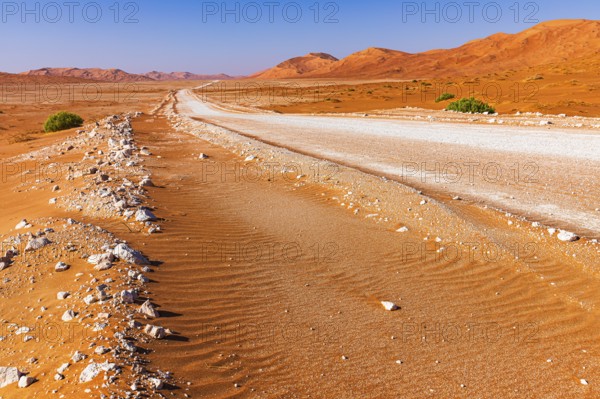 Wide road leads through the Rub al Khali desert, Dhofar province, Arabian Peninsula, Sultanate of Oman