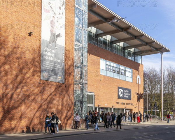 Students outside The Arts Centre, The City of Liverpool College, Myrtle Street, Liverpool, England, UK