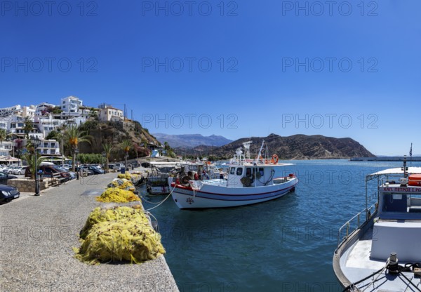 Fishing boats in the harbour of Agia Galini, south coast, Crete, Greece, Europe