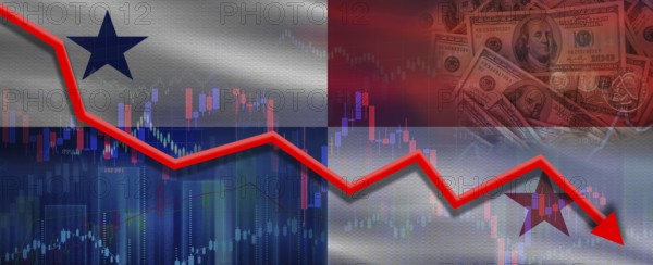 Panama financial crisis on economic graph. Financial fall of Panama on economy market