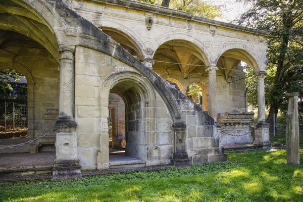 Lusthausruine Stuttgart in the middle palace garden, palace park, staircase of the former Renaissance building built by Georg Beer in the 16th century, Renaissance architecture, ruin of a magnificent building, state capital, Stuttgart, Baden-Württemberg, Germany, Europe