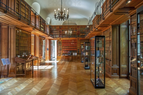 17th century library at Château de Bel?il, Baroque castle in Beloeil and residence of the princes of Ligne, province of Hainaut, Wallonia, Belgium, Europe