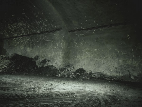 Debris after a blast, tunnel section in construction lot H53, Brenner Base Tunnel, Wolf, Tyrol, Austria, Europe