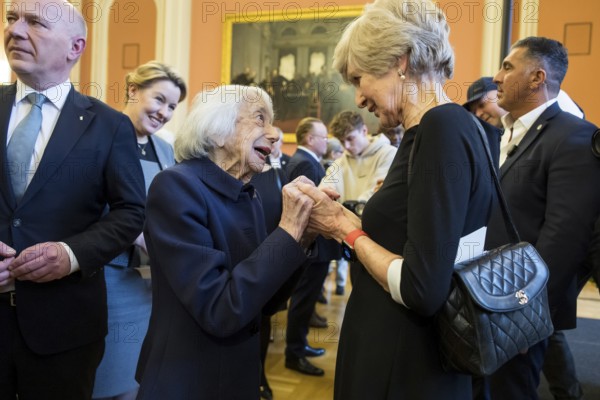 Margot Friedländer (Holocaust survivor) and Friede Springer at the awarding of honorary citizenship to Friede Springer in the Rotes Rathaus, Berlin, 26 February 2025