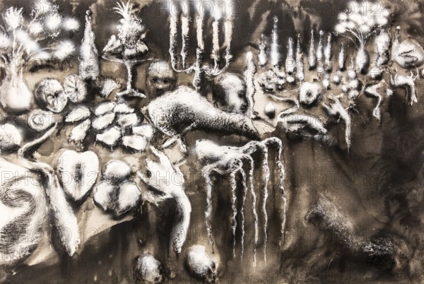 Die Wechselfaelle des Lebens, 2022 Mixed media on canvas, Exhibition Miquel Barcelo, Vida y Muerte, Museum Kueppersmuehle, Duisburg, Germany- Editorial use only