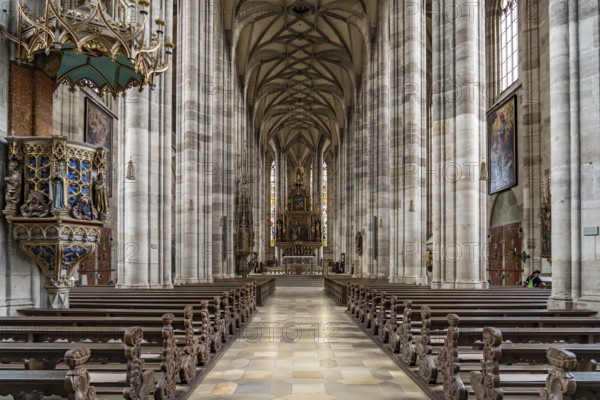 Interior of the Catholic parish church of St George, Dinkelsbühl, Middle Franconia, Bavaria, Germany, Europe