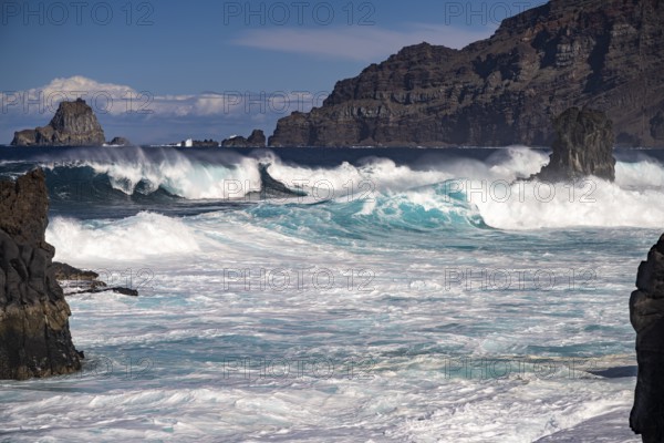 Surf at the coast near La Maceta, El Hierro, Canary Islands, Spain, Europe