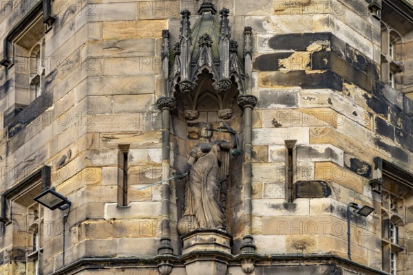 Statue of Justitia at Lancaster Castle in Lancaster, Lancashire, England, Great Britain