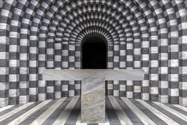 Chiesa di San Giovanni Battista, interior view, architect Mario Botta, Mogno, near Fusio, Lavizzara, Canton Ticino, Switzerland, Europe