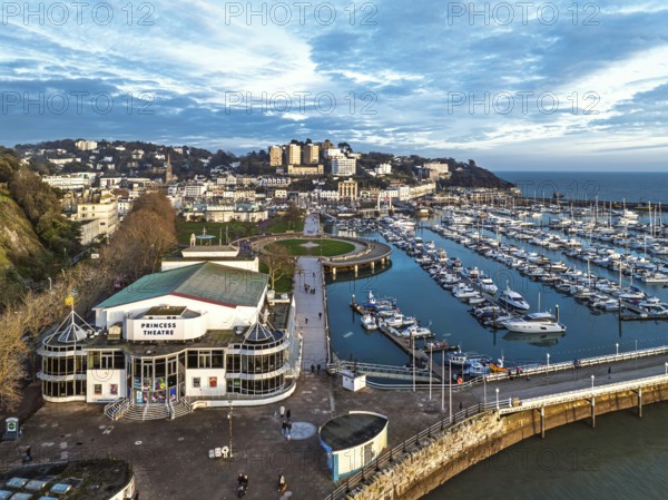 Torquay Marina and Harbour from a drone, English Riviera, Torbay, Devon, England, United Kingdom, Europe