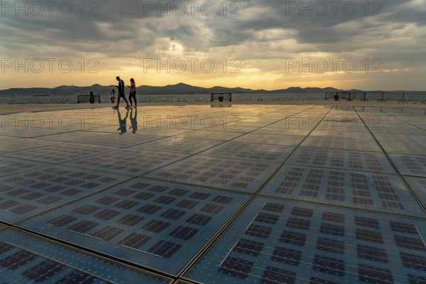 Artwork and solar installation Greeting to the sun at sunset, Zadar, Croatia, Europe