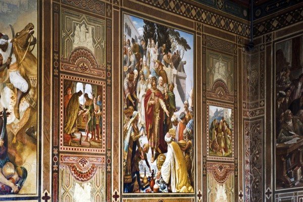 Cycle of wall paintings in the Kaisersaal Goslar in the spirit of Borussian historiography by Hermann Wislicenus, Lower Saxony, Germany, Europe
