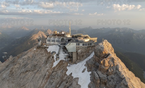 Zugspitze and Zugspitze railway, high mountains, Bavaria, Germany, Europe