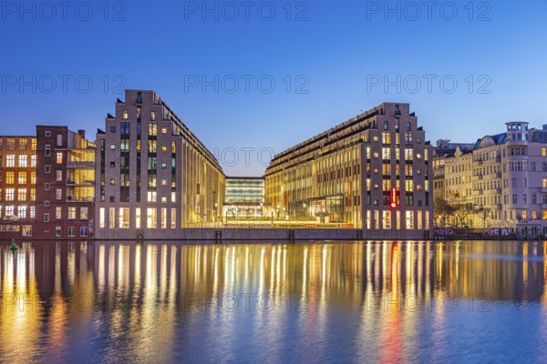 Spree riverbank near the Oberbaum Bridge in Berlin, Germany, Europe