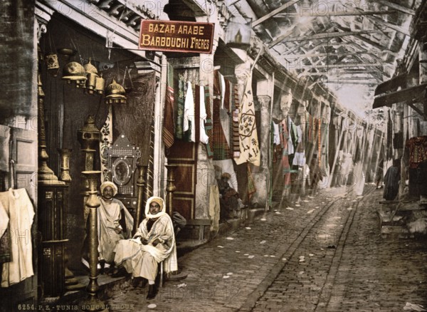 Souc-el-Trouk Bazaar, Tunis, Tunisia, c. 1895, Historic, digitally restored reproduction from a 19th century original, Record date not stated, Africa