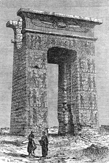 Remains of a temple in Karnak, Egypt, in 1860, Historical, digital reproduction of an original from the 19th century, Africa