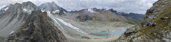 Aerial view, Alpine panorama, mountain landscape with glacier Glacier de Cheilon and summit Mont Blanc de Cheilon, Valais, Western Alps, Switzerland, Europe