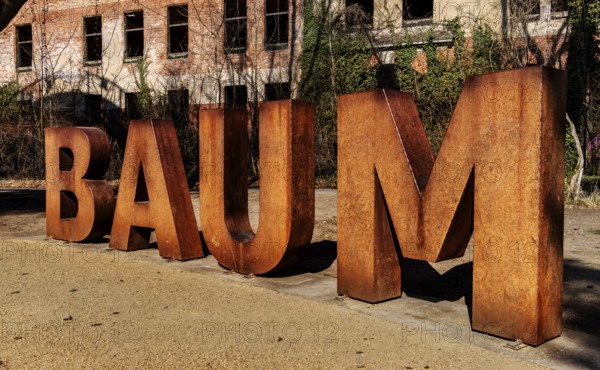 Art installation in front of the entrance to the former Alpenhaus, Historic Tuberculosis Sanatoriums in Beelitz, Brandenburg, Germany, Europe