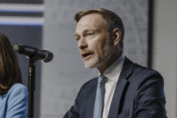 Christian Lindner (FDP), Federal Minister of Finance, photographed during the press conference on tax estimation at the joint annual meeting of the IMF and World Bank and the G7, G20 FMNBG, IMFC, in Washington, 24 October 2024. photographed on behalf of the Federal Ministry of Finance